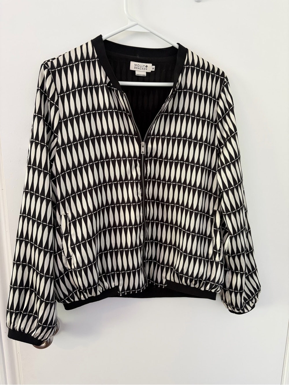 Molly Bracken Black & White Geometric Bomber Jacket
